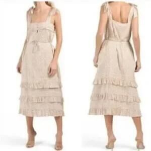 Cleobella SM Zane Midi Dress Tiered Ruffled Boho Artisan Crafted Cotton Small S